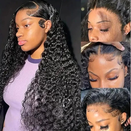 Deep Wave Lace Front Wig Human Hair Transparent Lace Glueless Wig