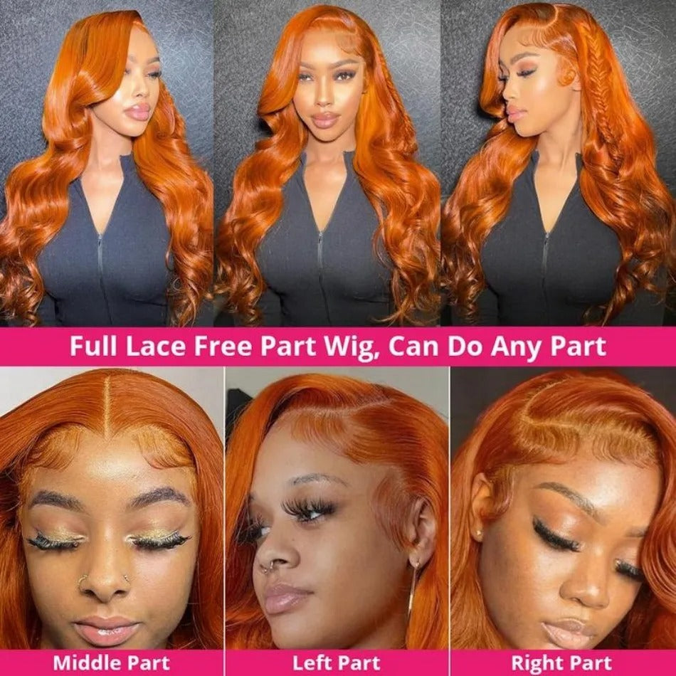 #350 Ginger Body Wave 13x4 Transparent Lace Front Wig Human Hair Glueless Wig