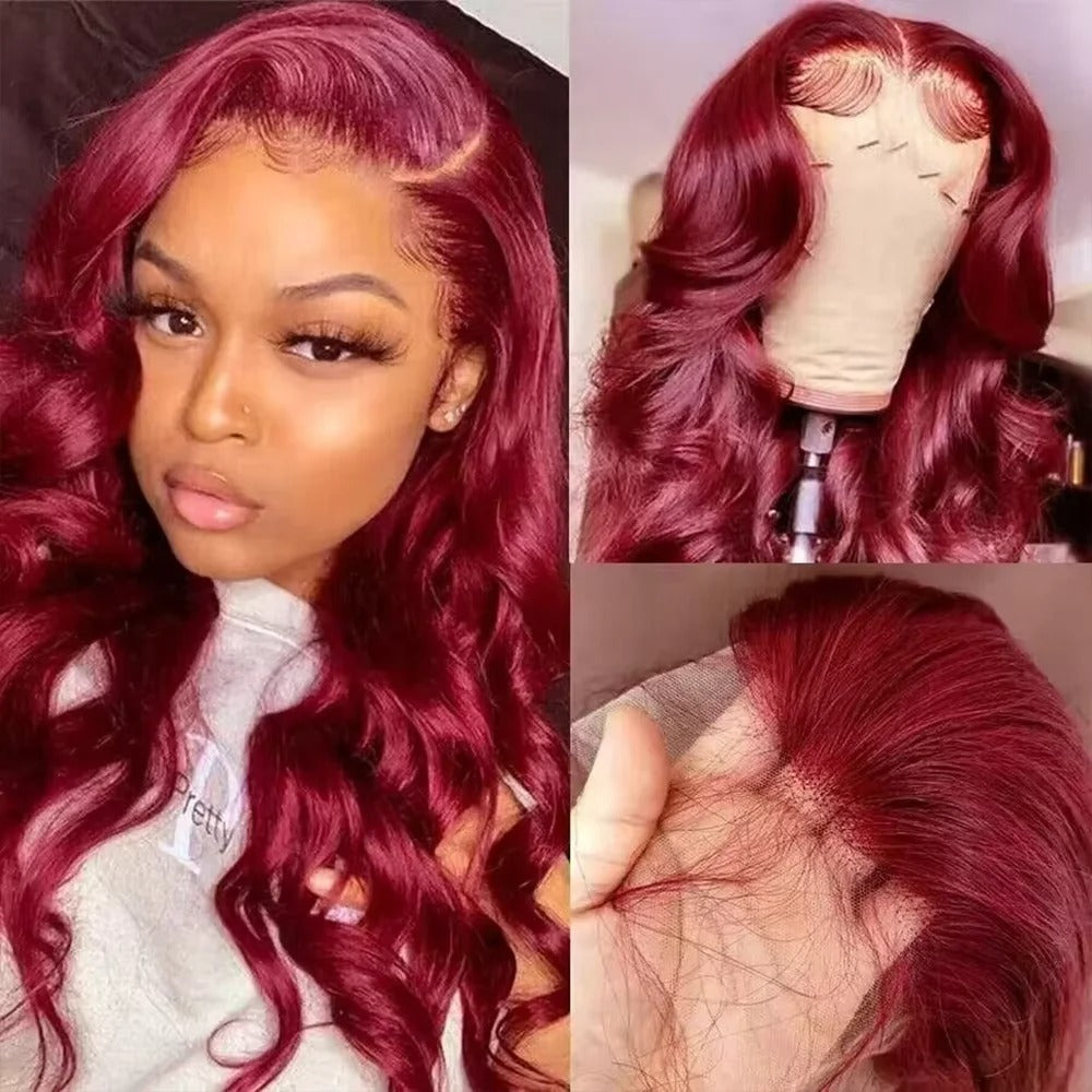 99J Burgundy Body Wave 13x4 Transparent Lace Front Wig Human Hair Glueless Wig