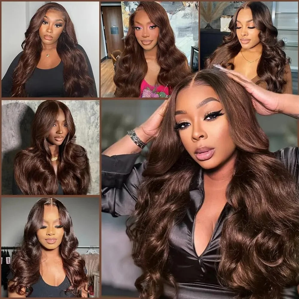 #4 Brown Body Wave 13x4 Transparent Lace Front Wig Human Hair Glueless Wig