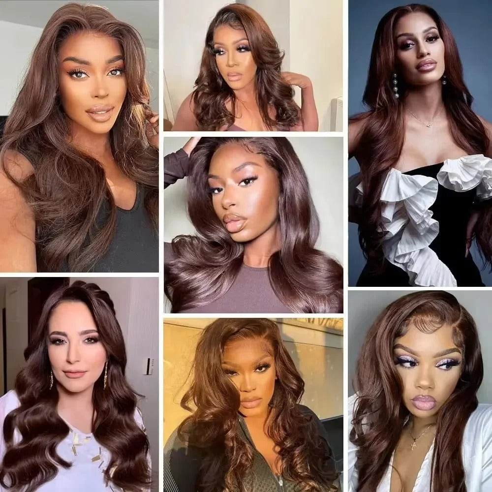 #4 Brown Body Wave 13x4 Transparent Lace Front Wig Human Hair Glueless Wig