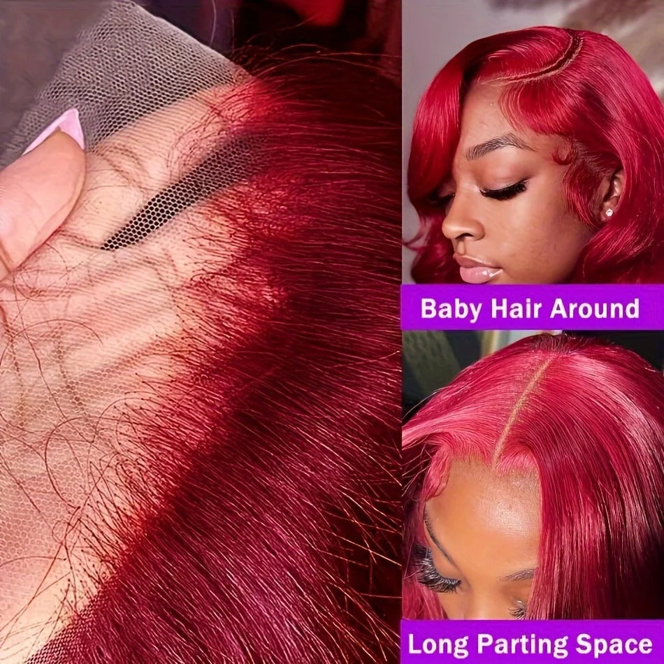 99J Burgundy Loose Body Wave Wig 250% Density Human Hair Transparent Lace Glueless Wig