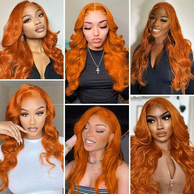 #350 Ginger Body Wave 13x4 Transparent Lace Front Wig Human Hair Glueless Wig
