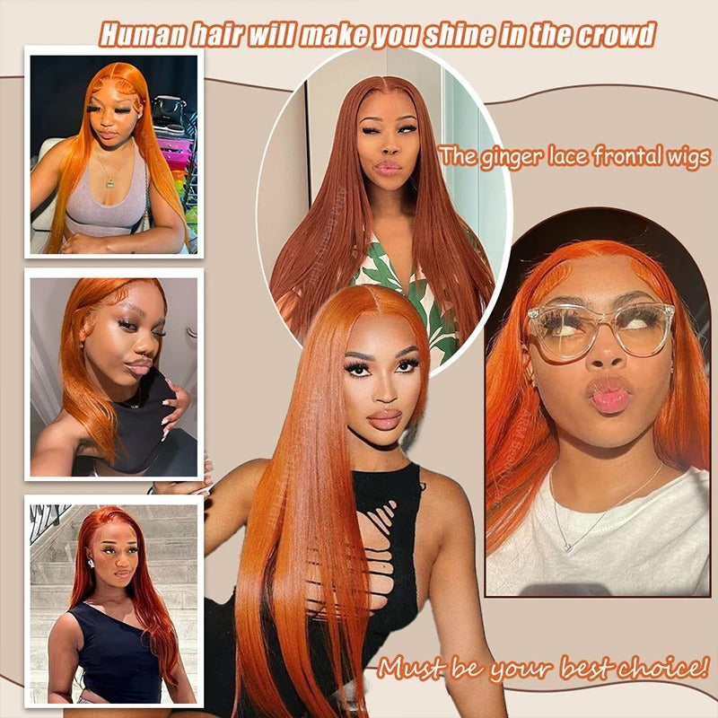 #350 Ginger Straight 13x4 Transparent Lace Front Wig Human Hair Glueless Wig