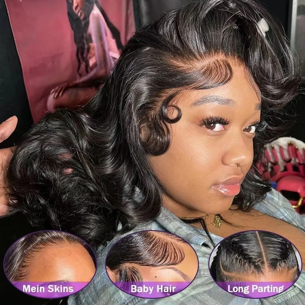 Loose Body Wave Lace Front Wig 250% Density Human Hair Transparent Lace Glueless Wig