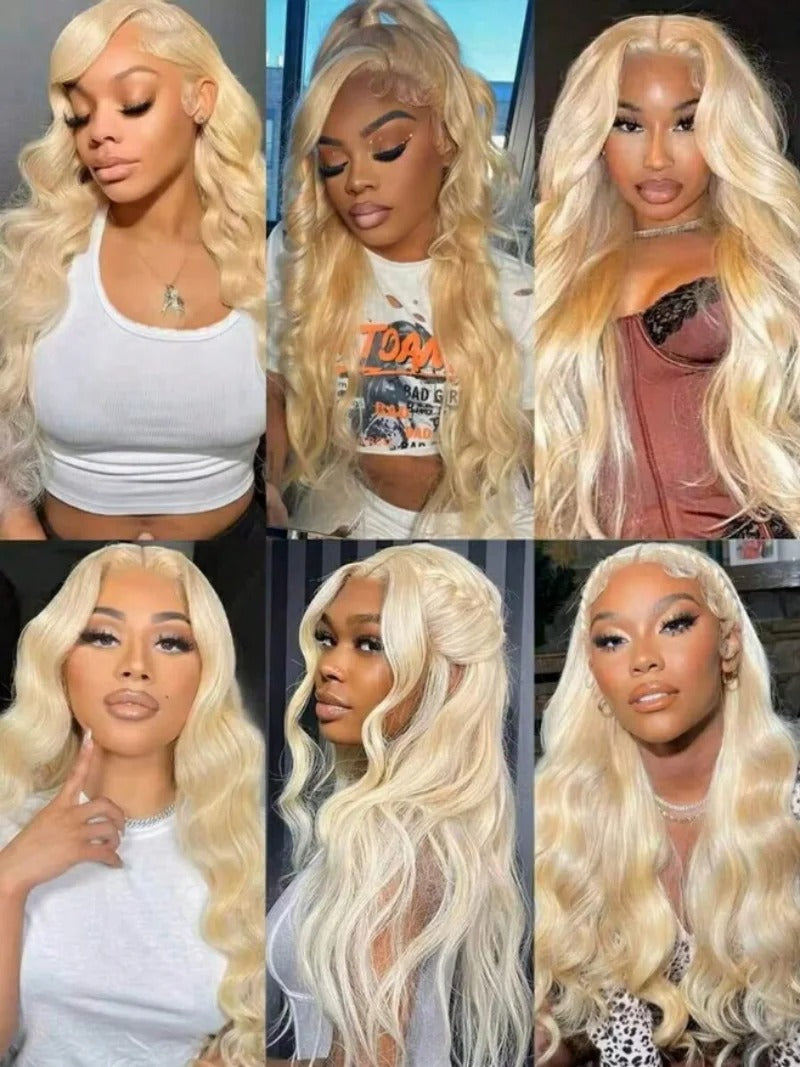 613 Blonde Body Wave 13x4 Transparent Lace Front Wig Human Hair Glueless Wig