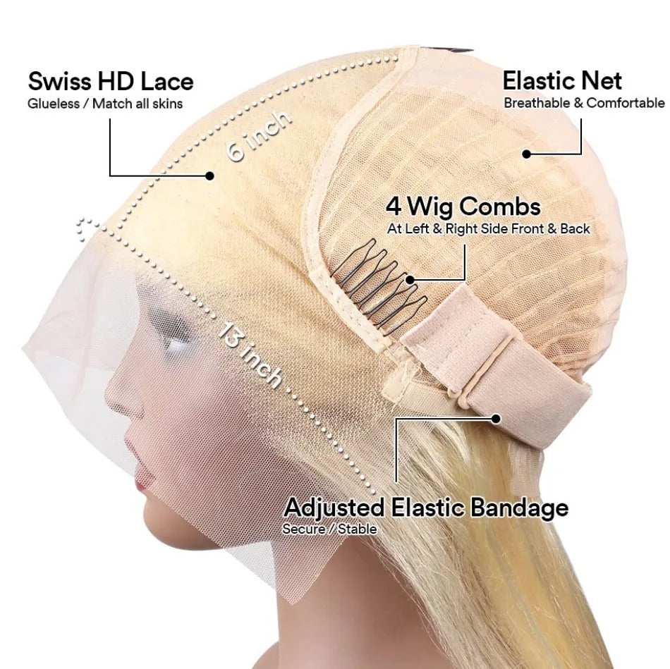 613 Blonde Straight 13x4 Transparent Lace Front Wig Human Hair Glueless Wig