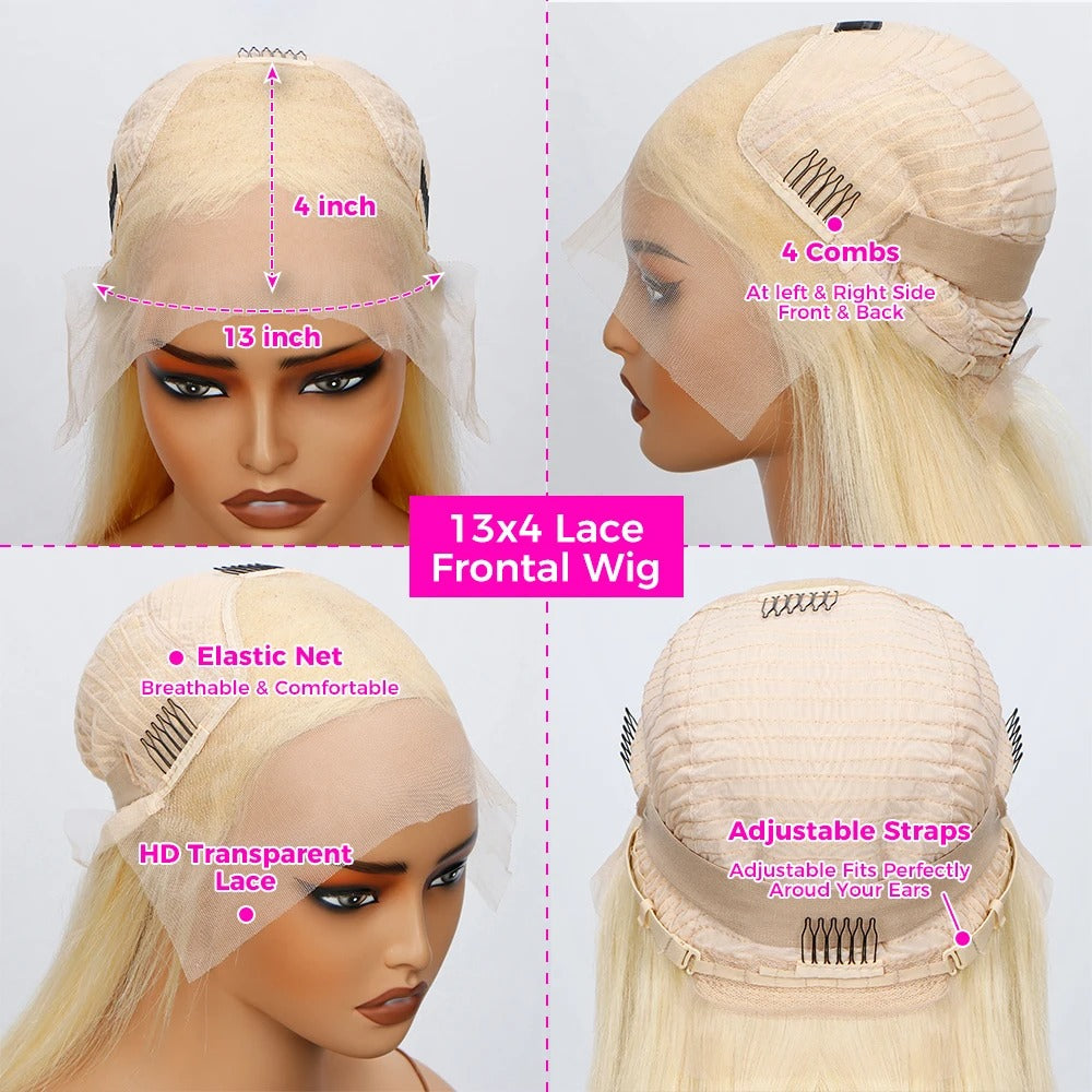 613 Blonde Body Wave 13x4 Transparent Lace Front Wig Human Hair Glueless Wig
