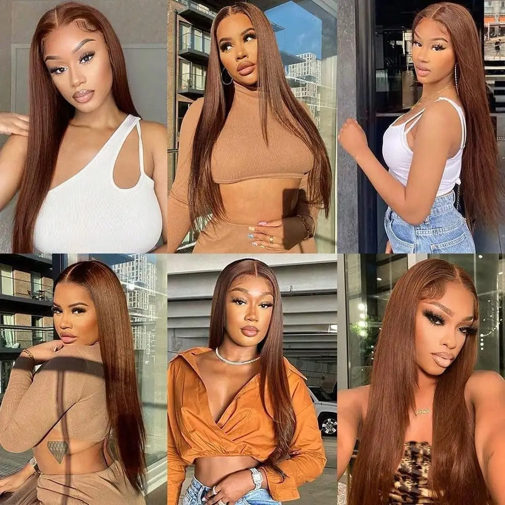 #4 Brown Straight 13x4 Transparent Lace Front Wig Human Hair Glueless Wig