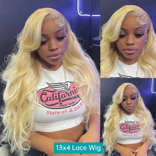 613 Blonde Body Wave 13x4 Transparent Lace Front Wig Human Hair Glueless Wig