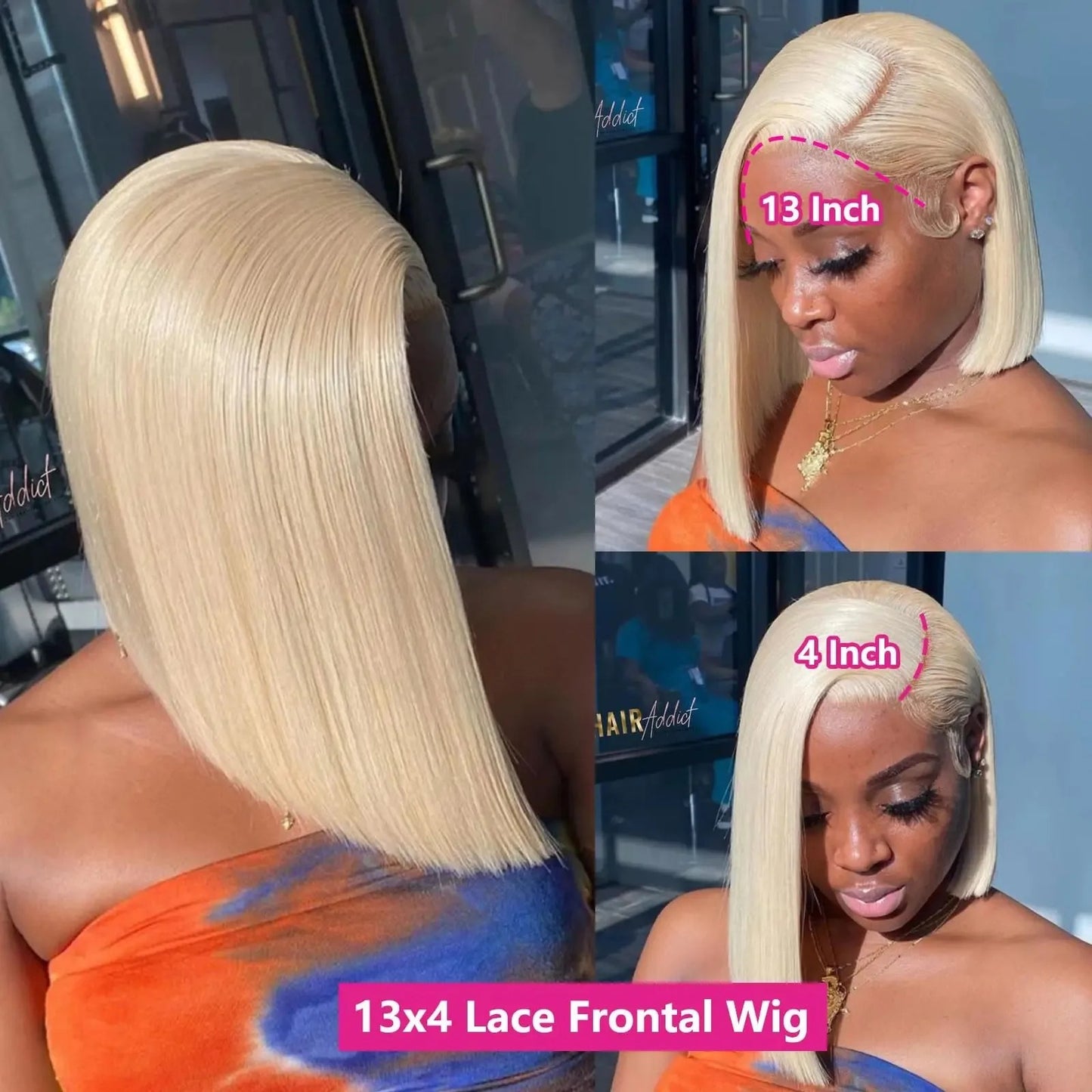 613 Blonde Straight Bob Wig 13x4 Transparent Lace Front Human Hair Glueless Wig