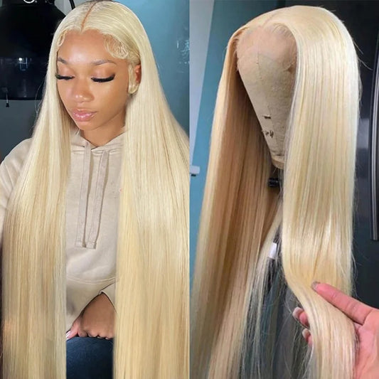613 Blonde Straight 13x4 Transparent Lace Front Wig Human Hair Glueless Wig